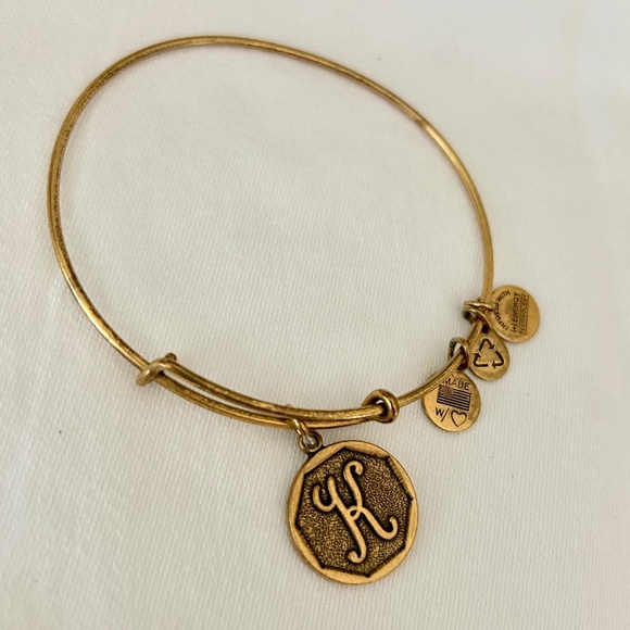Alex and Ani Brass, Adjustable Gold Finish "K" Bangle Bracelet - Picture 1 of 4